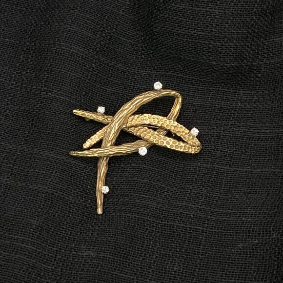 Dan Frere 14K Gold & Diamonds Textured Freeform Modernist Brooch Rare Find! J847 - Picture 3 of 8